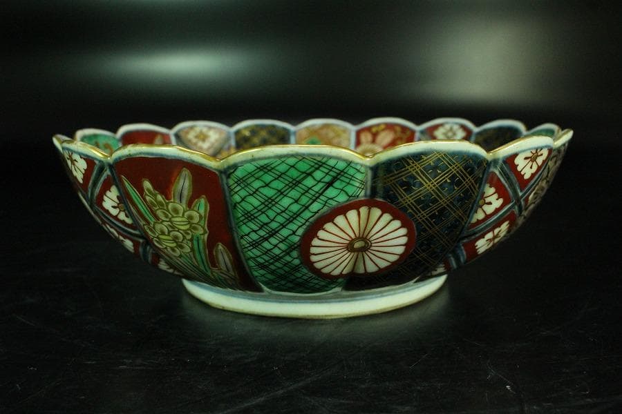 大聖寺 伊万里 菊碗 時代物(K-A867)