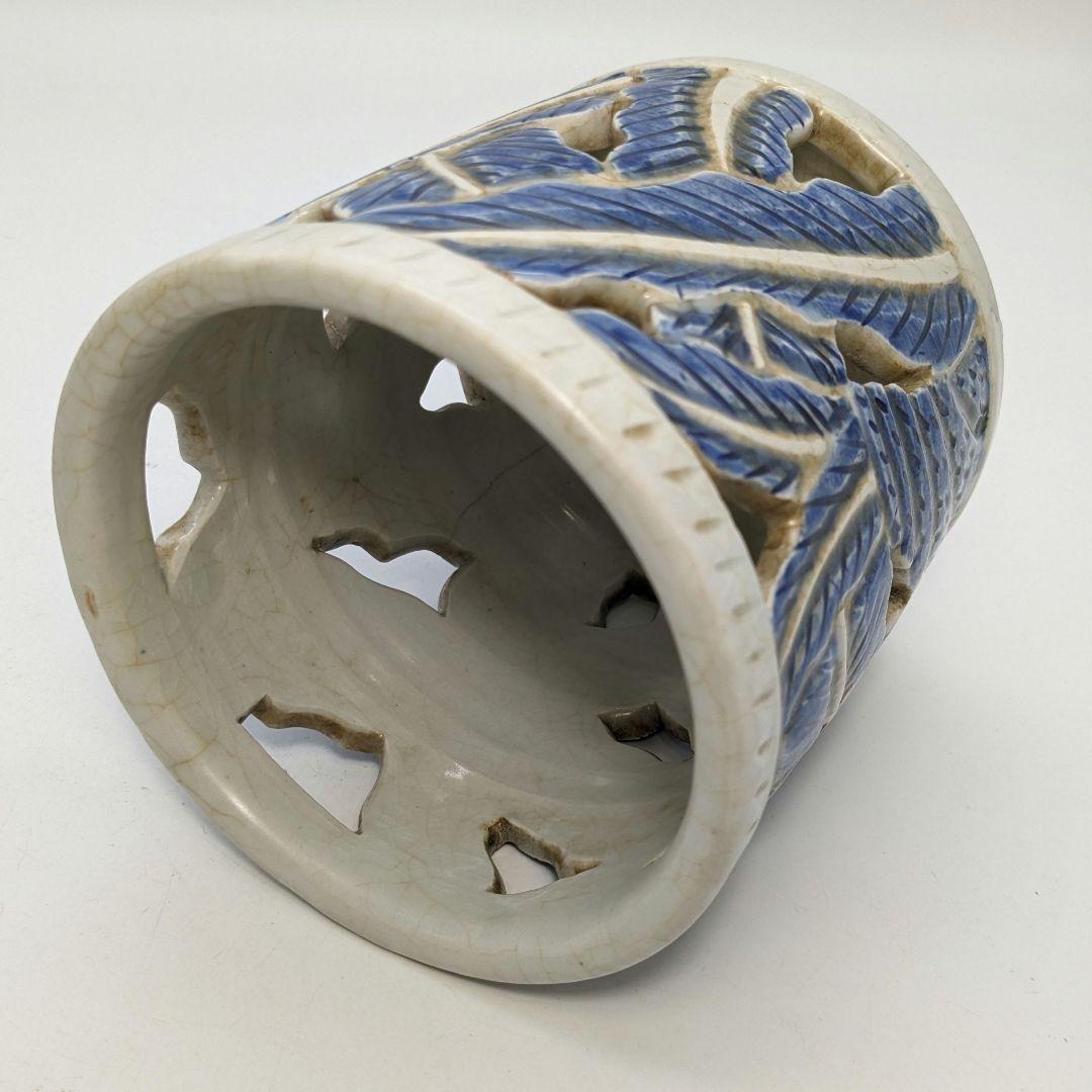 李朝 白磁染付筆筒 高麗白磁 李氏朝鮮 文房具 書道具 ペン立て 筆立て 置物