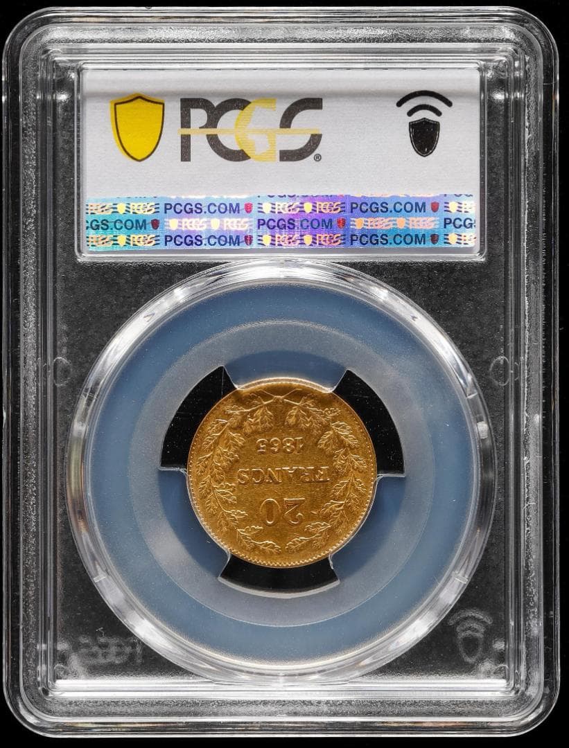 PCGS-AU50 ベルギー王国 20フラン 1865 レオポルド１世 金貨