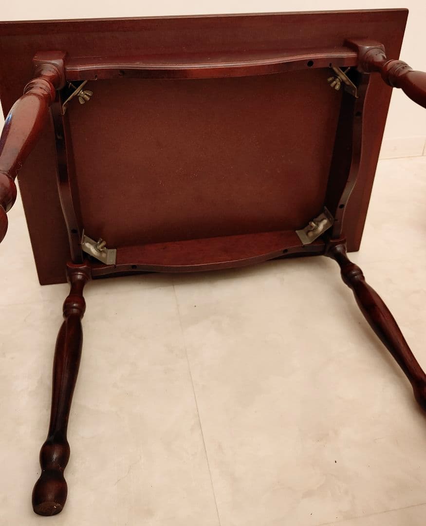 大理石風　ダークブラウン 木製テーブル 　アンティーク