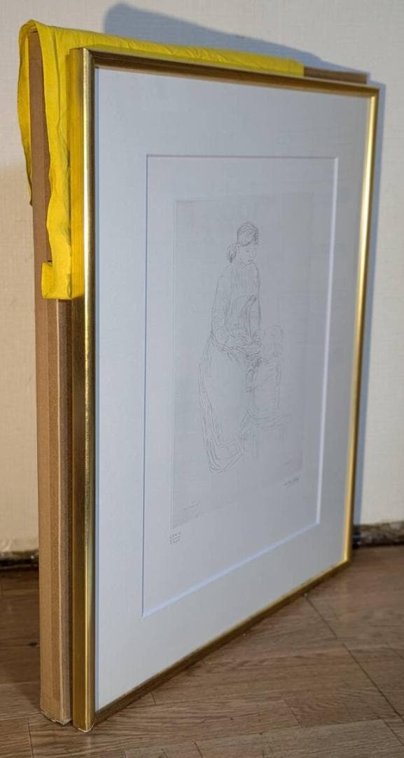 【真作】版画　ルノワール　銅版画　ボイセック版より　母と子　箱・黄袋入　Y25