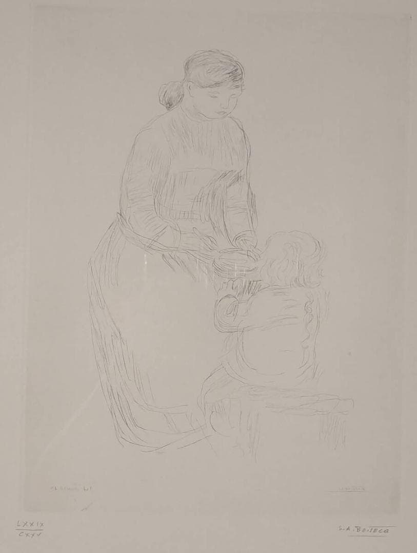 【真作】版画　ルノワール　銅版画　ボイセック版より　母と子　箱・黄袋入　Y25