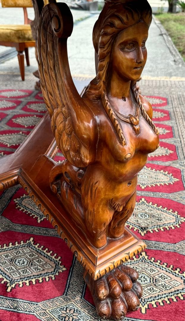 女神彫刻×ライオン脚 高級ダイニングテーブル 幅192cm アンティーク調