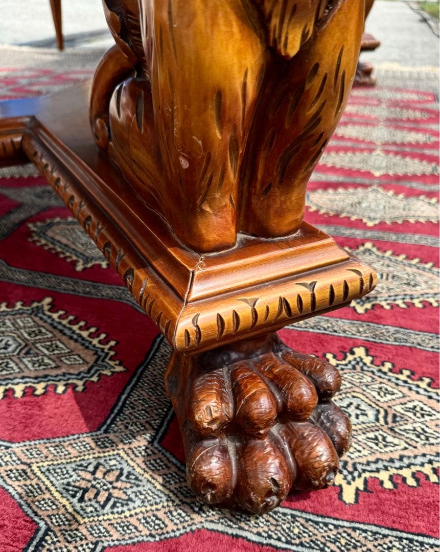 女神彫刻×ライオン脚 高級ダイニングテーブル 幅192cm アンティーク調