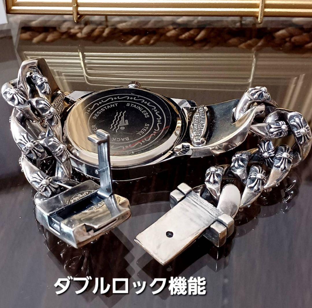 ZHOWE 黒サブ系 プラスクロス IDブレスレット 腕時計 チェーンブレス