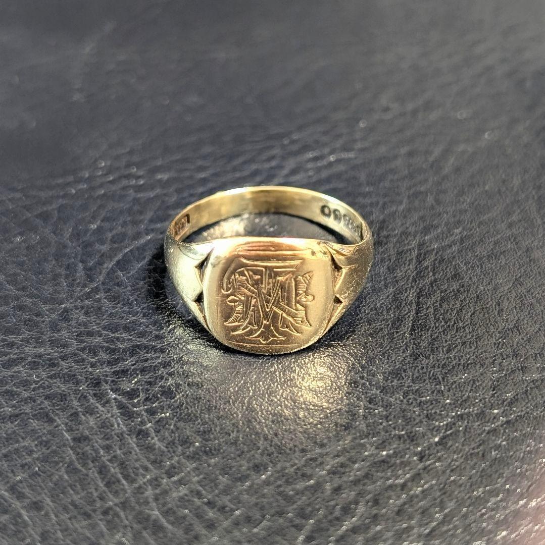 UK K9 モノグラム シグネット ゴールドリング 17号 ロンドン 1946