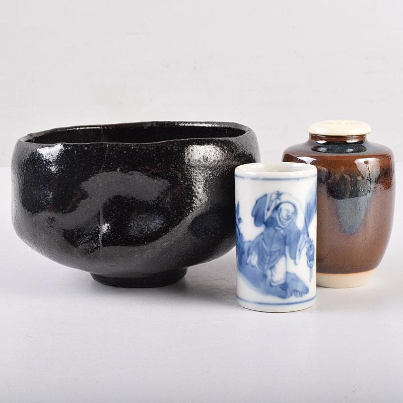 茶道具　雲錦蒔絵　利休茶箱　黒茶碗　七宝蒔絵　棗など　九点　一式　M　R8900