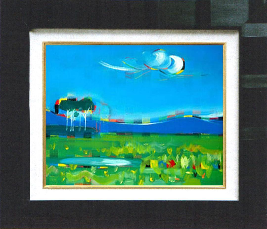 油絵 菅家令子 絵 絵画インテリア額付(銀) 油絵 F4-080111 風景草原