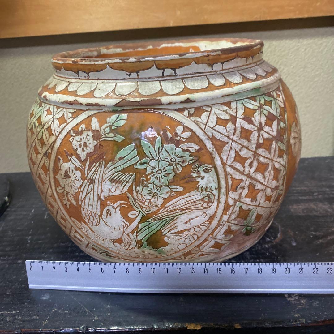 中国古玩　鳥華図花瓶　23cm18cm