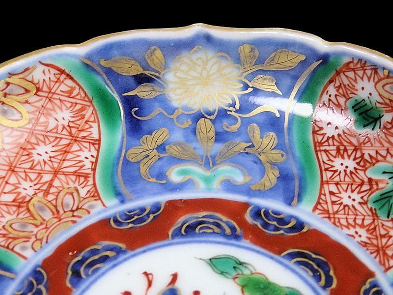 古伊万里　金襴手　団龍紋に花の図　４寸皿　５枚　307AS-fbuu