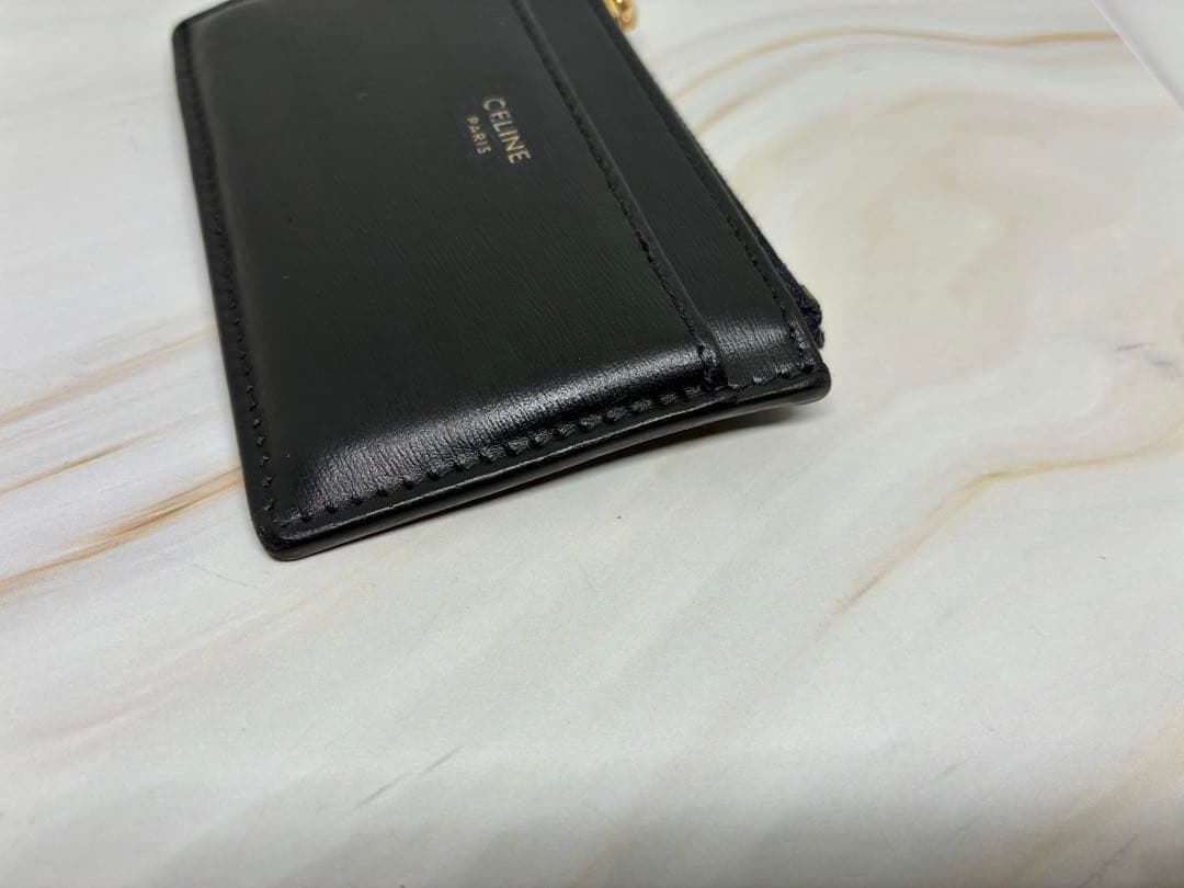 CELINE トリオンフ シャイニーカーフスキン コンパクトウォレット ブラック