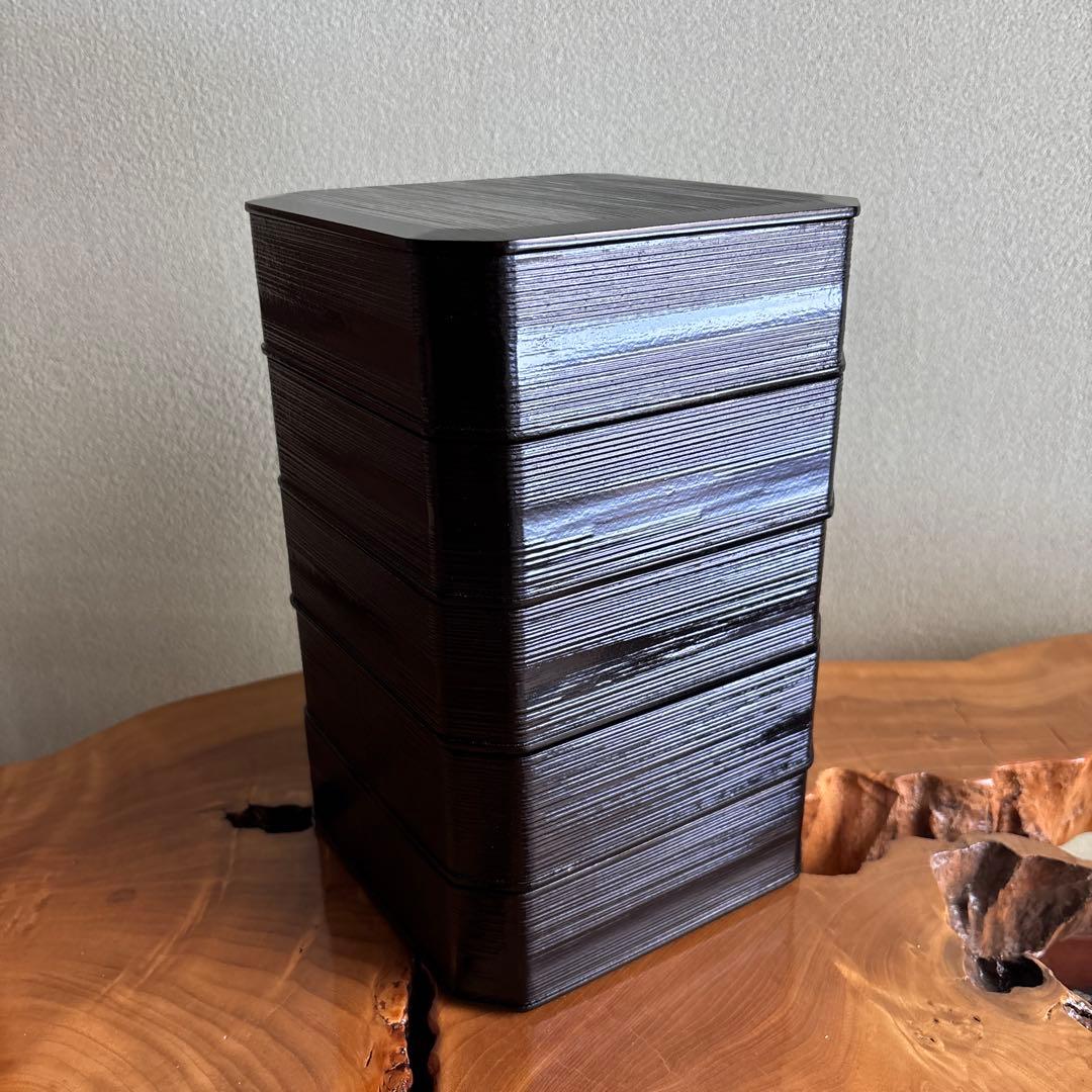 山中塗 中谷秀斉 黒一閑 五段縁高重 重箱 共箱 茶道具