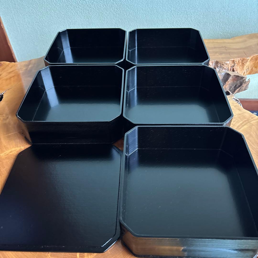 山中塗 中谷秀斉 黒一閑 五段縁高重 重箱 共箱 茶道具