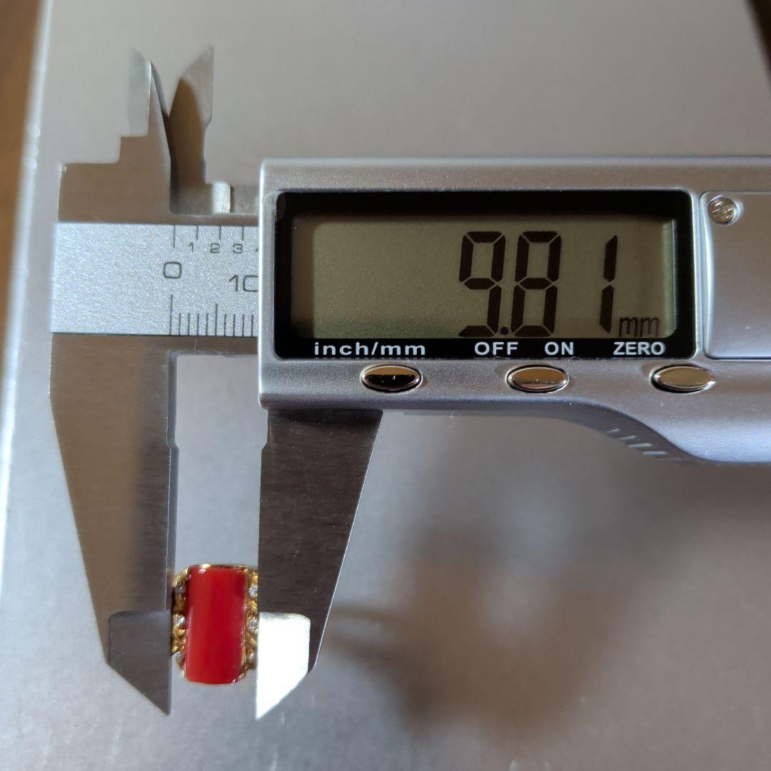 リング　K18　YG　珊瑚　ダイヤモンド計0.04ct　三越　5.53g