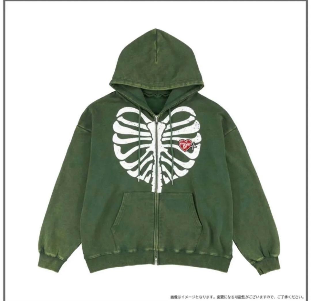 TREASURE PULSE ON ジップアップ フーディー　M カーキー