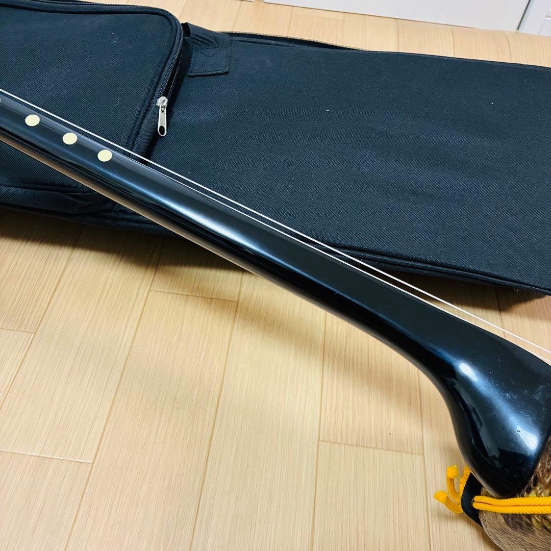 沖縄三線　本皮　蛇皮　強化張り ソフトケース付　初心者　三味線　黒塗