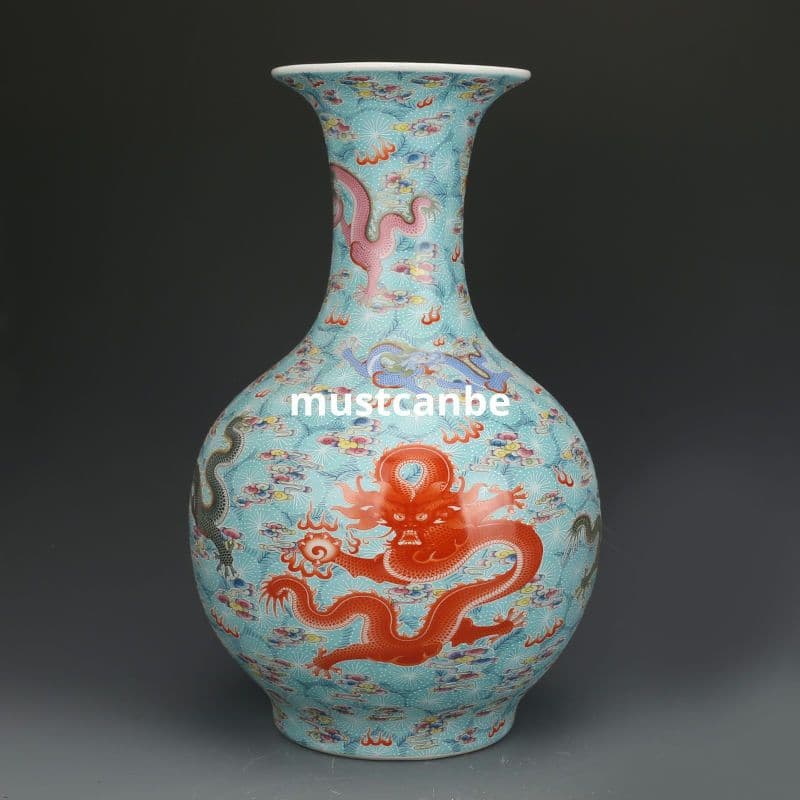 清雍正琺瑯彩竜紋帯夜光賞瓶 景徳鎮 陶磁器 装飾品 現代工芸品美術品 置物