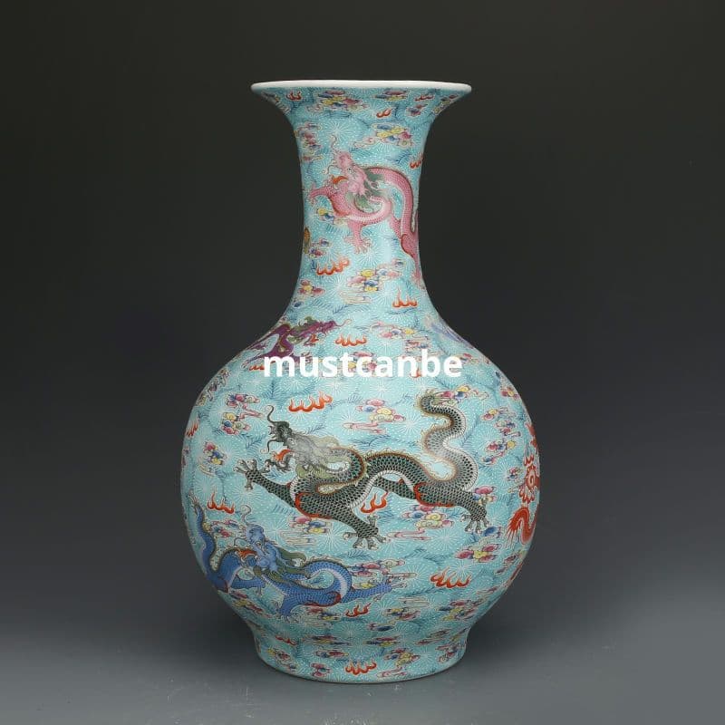 清雍正琺瑯彩竜紋帯夜光賞瓶 景徳鎮 陶磁器 装飾品 現代工芸品美術品 置物