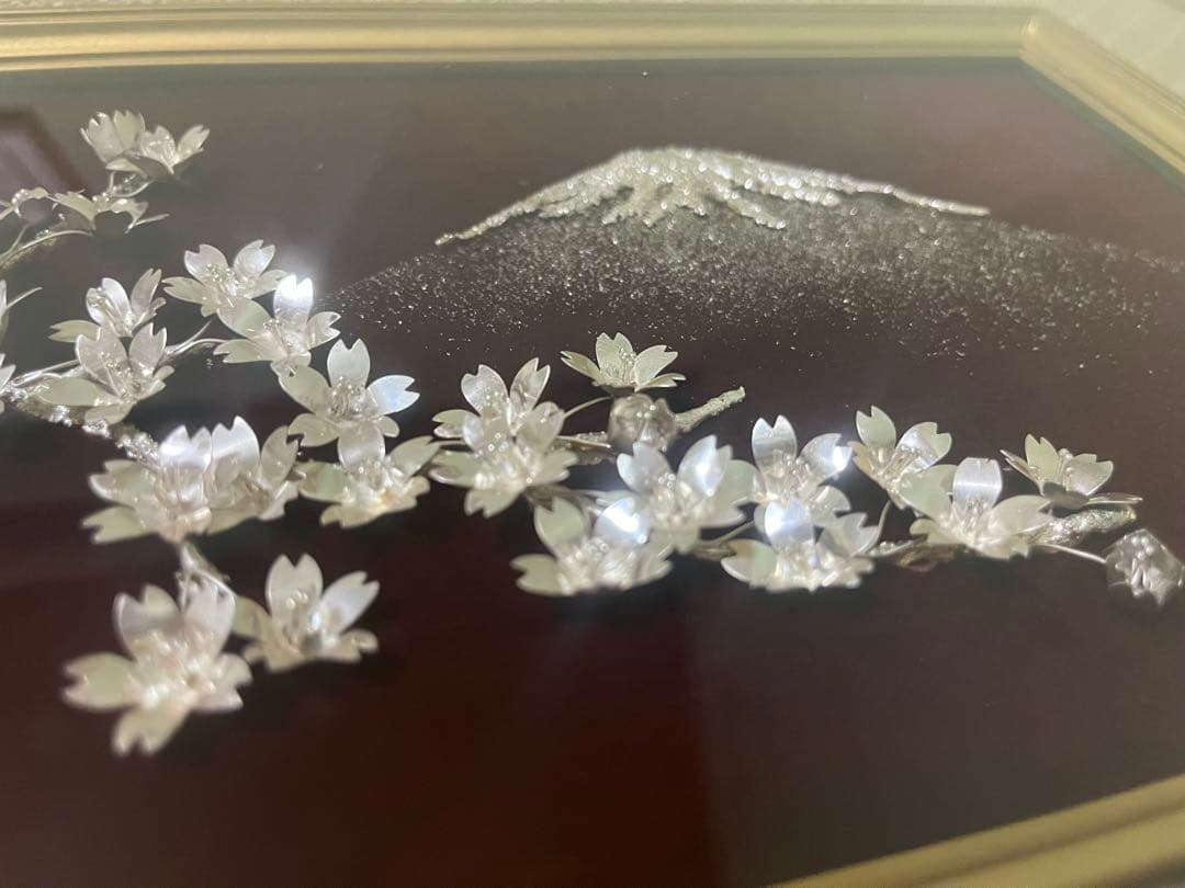 【貴金属画　純銀製】嘉山造　「桜富士」