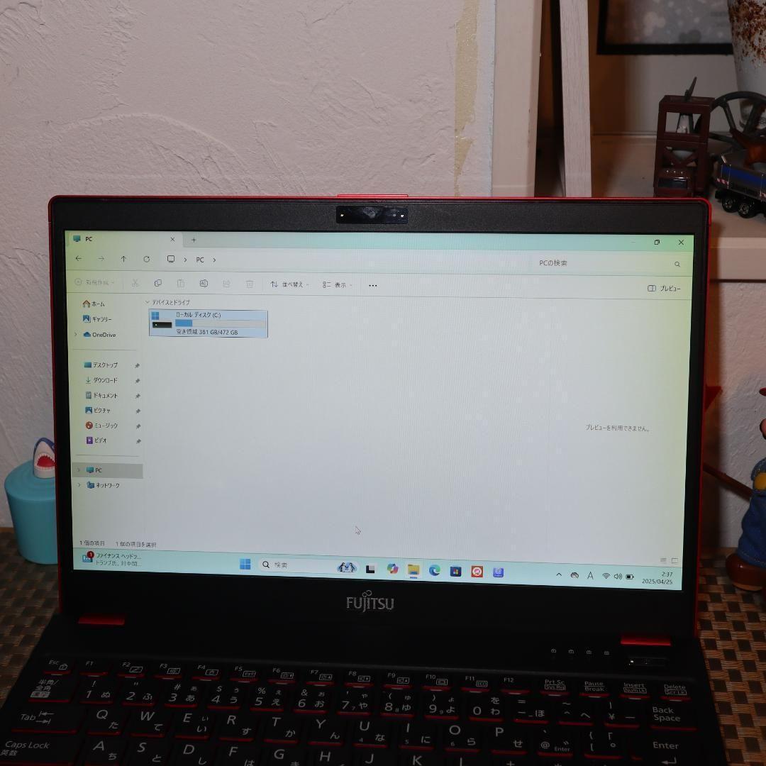 Win11人気の赤8世代Corei7/SSD/メ12G/無線/カメラ/TypeC