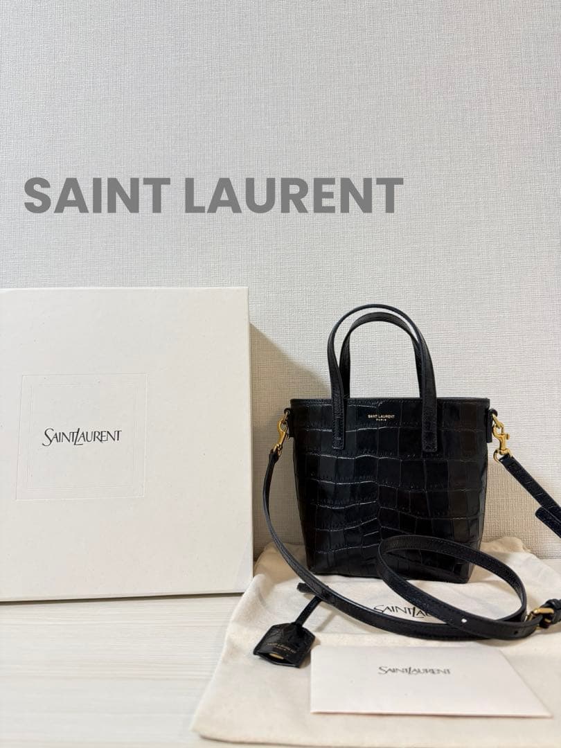 【サンローラン】現行品 クロコダイル ミニトイショッピングバッグ ミニバッグ 黒