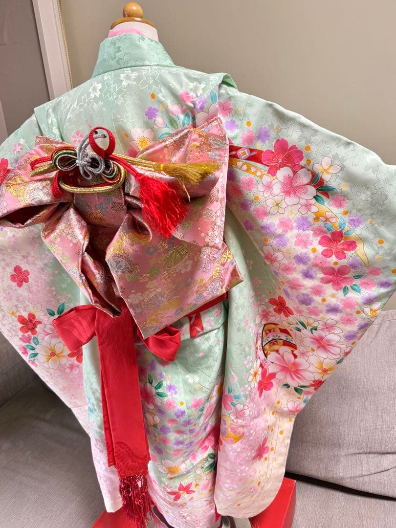 7歳七五三　セット　グリーン系着物