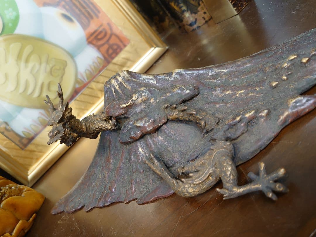 ●開運 龍神 富士龍 【霊峰富士&五本爪皇帝龍】ブロンズ製（真鍮製）【旭峰作】