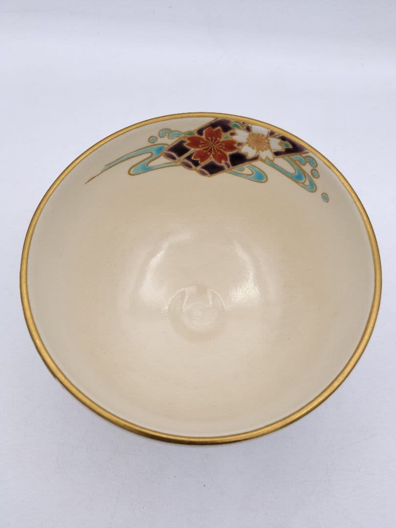 c165【未使用】茶碗 色絵 花筏 杣山焼 南口閑粋 木箱 茶道具 NI12