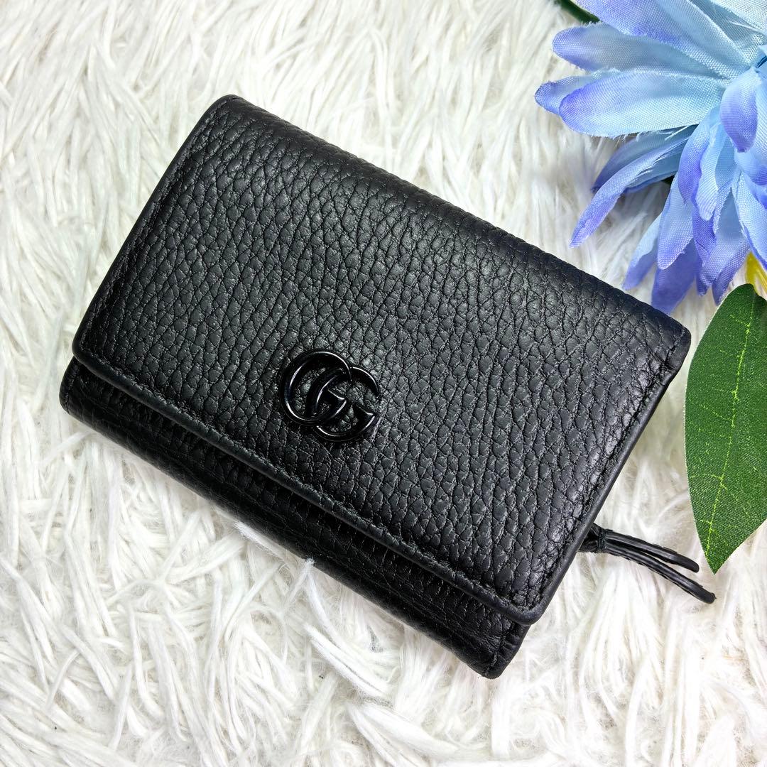 【極美品✨】GUCCI GGマーモント コンパクトウォレット 三つ折り財布 黒