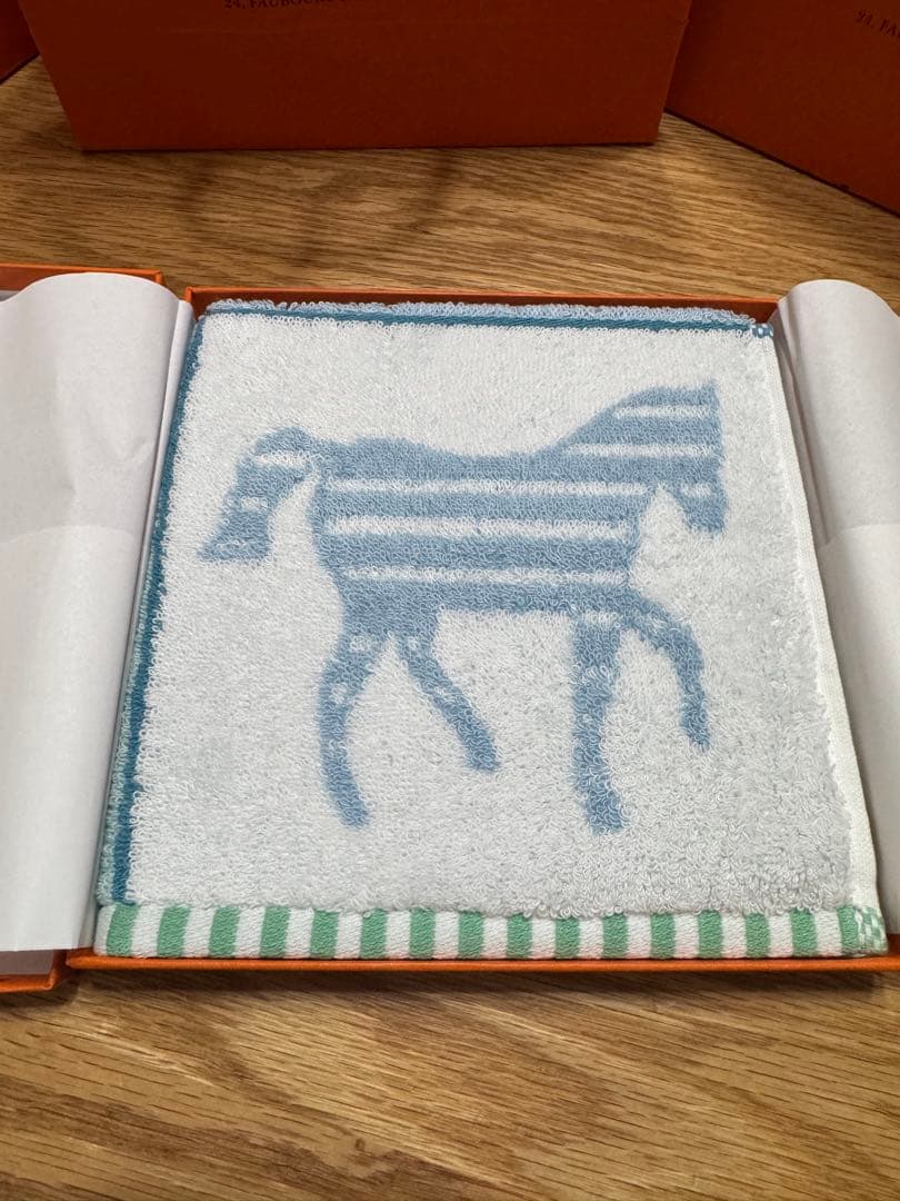 新品　HERMÈS エルメス　カレ・タオル 《カバン》　青