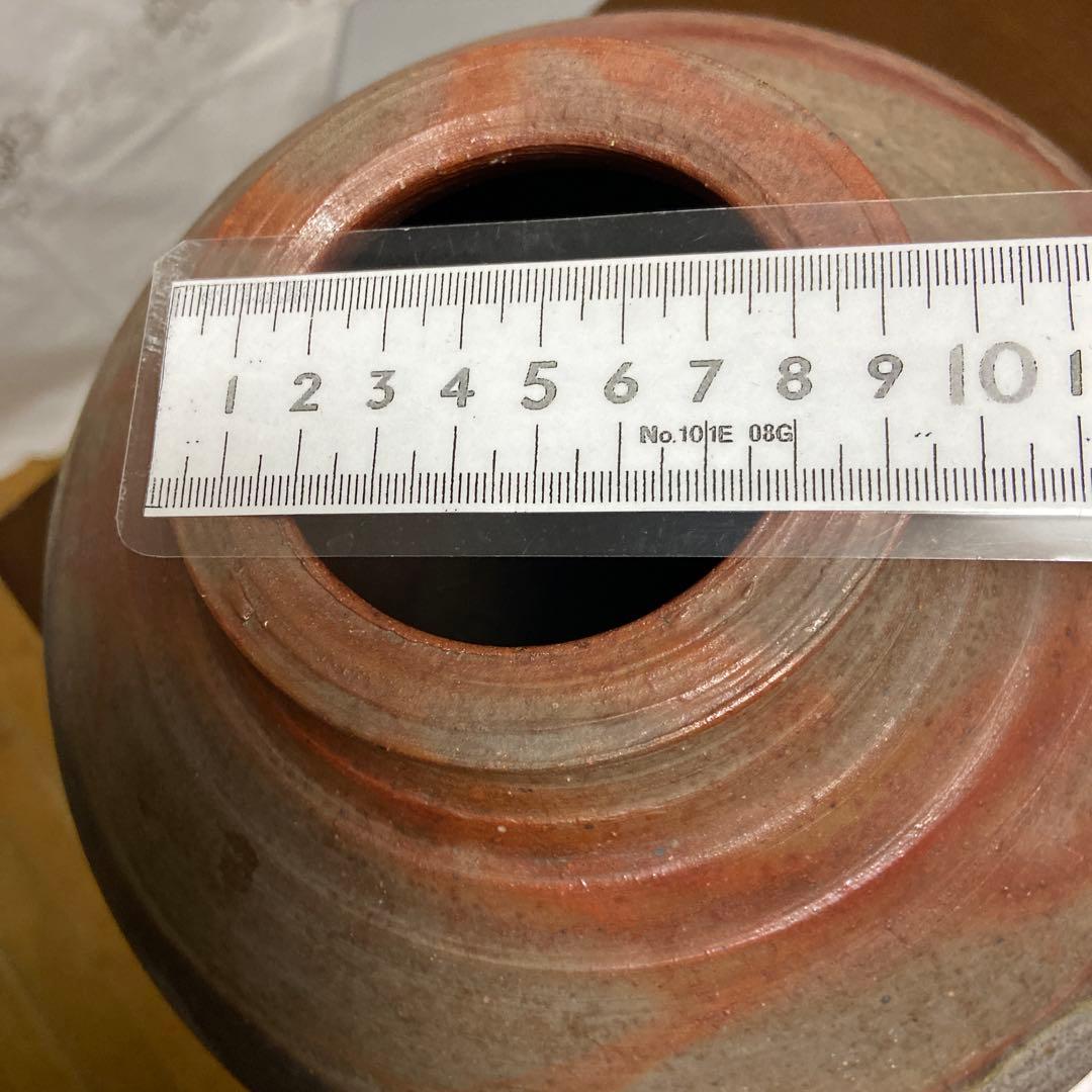 備前焼　作家作　手作り陶器 花瓶 赤灰色