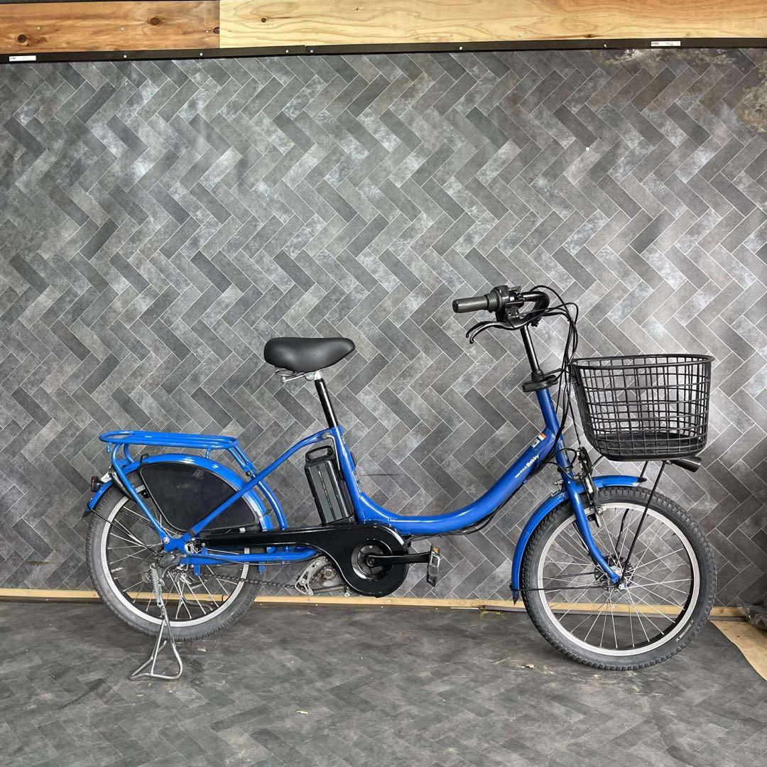 青色 電動アシスト自転車 前部バスケット付き