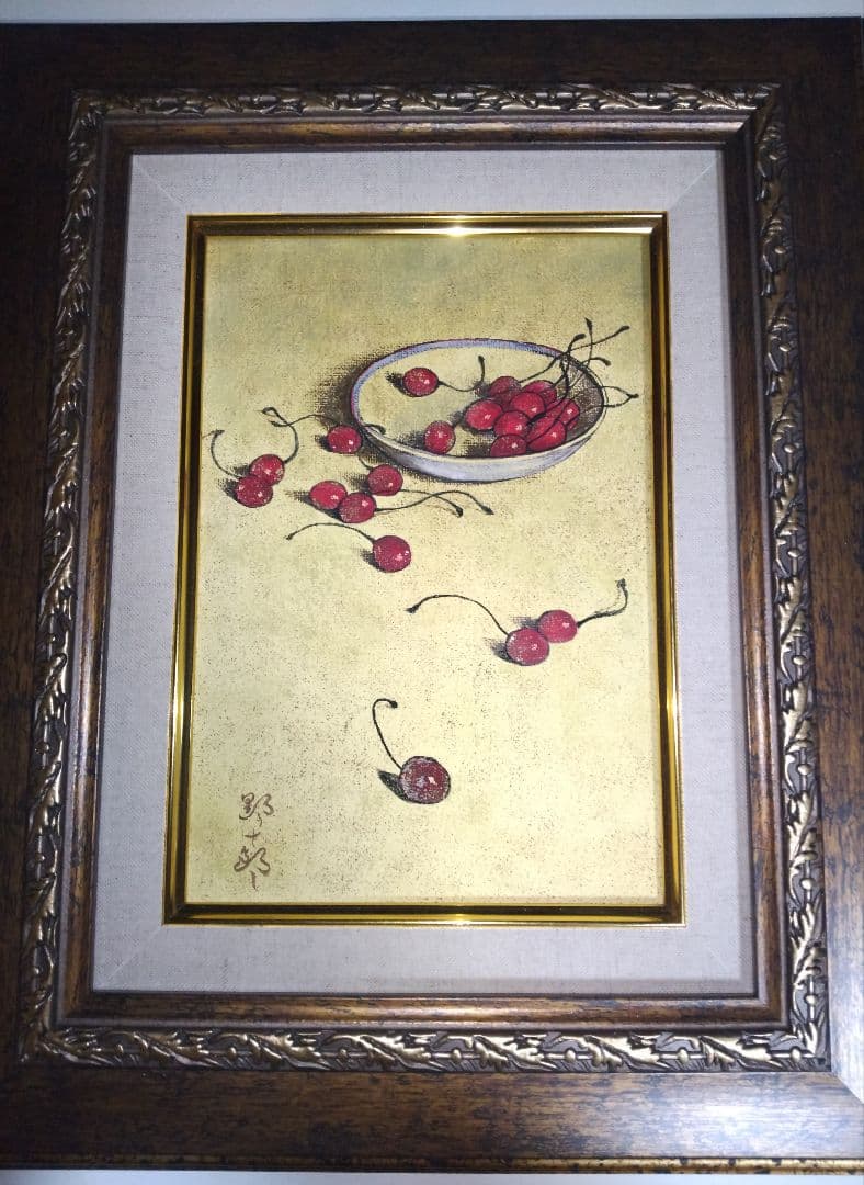 高島野十郎、絵画、油彩SM号、さくさんぼ、新品額縁、肉筆、鴨居玲、山下清。