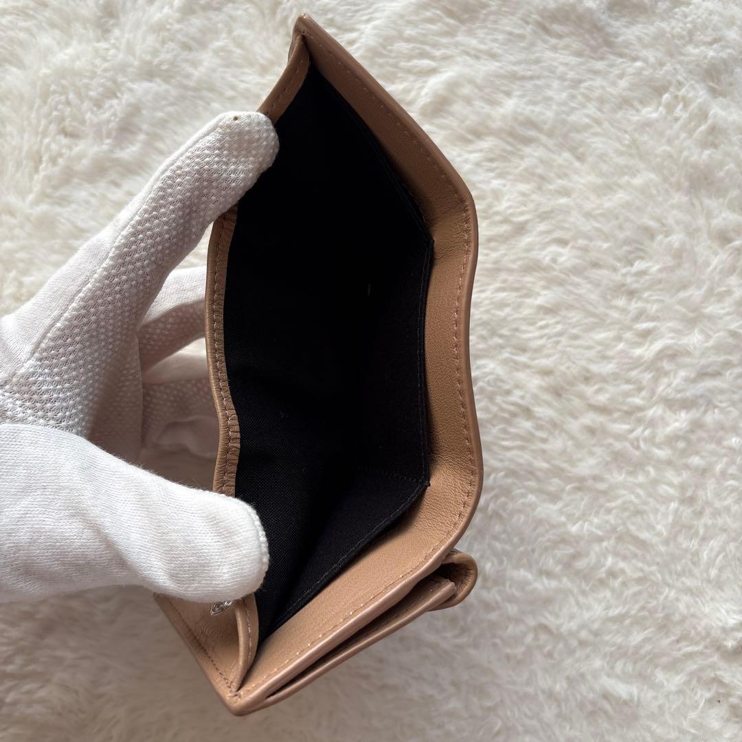 美品 バレンシアガ ペーパー ミニウォレット 三つ折り財布 ベージュ