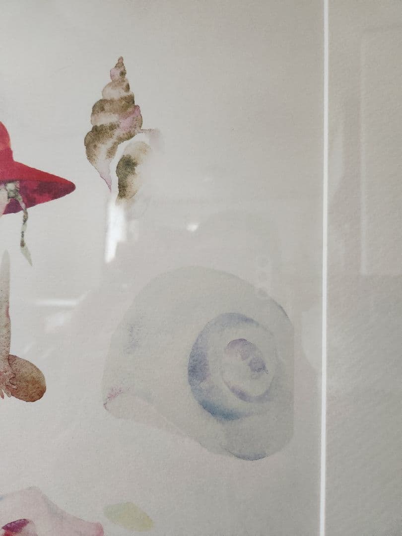 いわさきちひろ　貝がらと赤い帽子の少女　額縁付き　２３０/５００リトグラフ