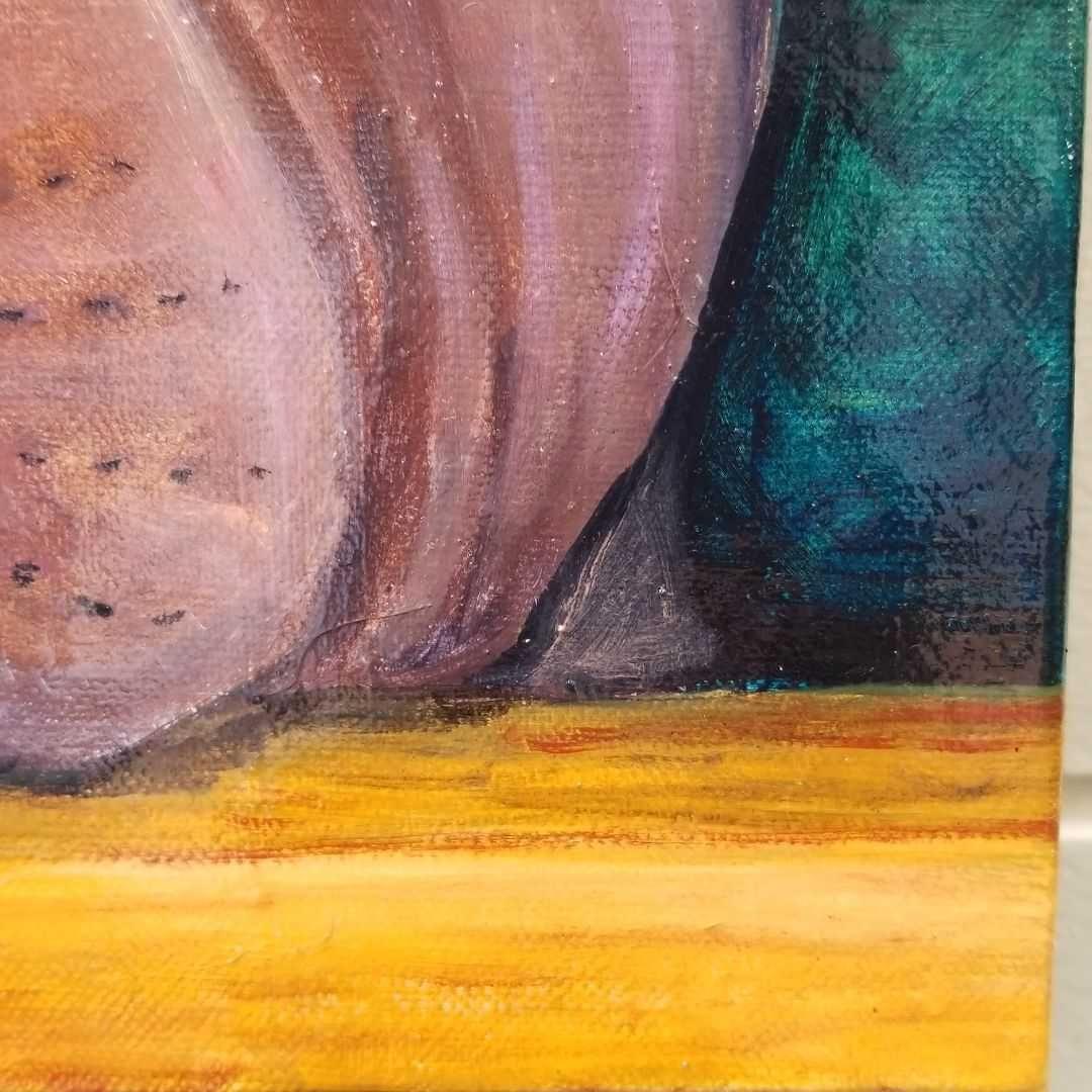 油絵　専用　窓からパパを見送る犬