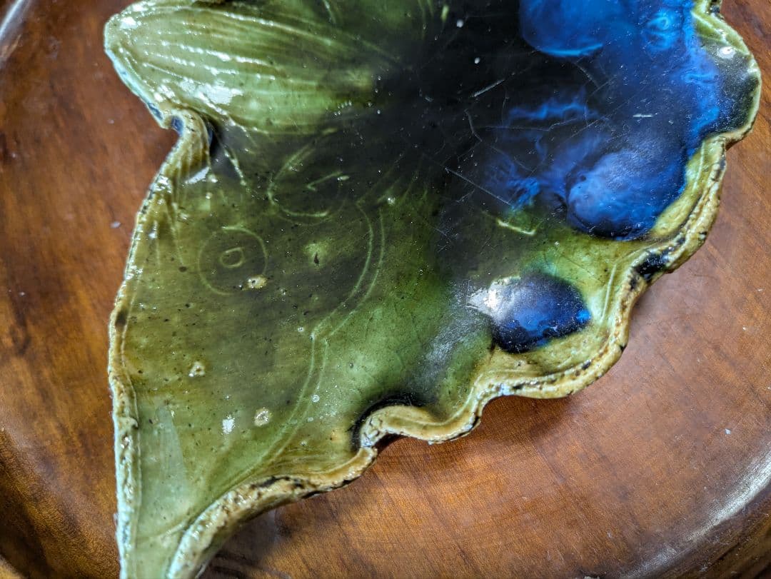 山口真人　織部焼　3足 蝶型陶器皿 緑と青のグラデーション