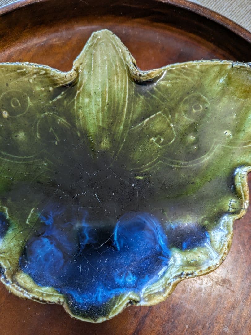 山口真人　織部焼　3足 蝶型陶器皿 緑と青のグラデーション