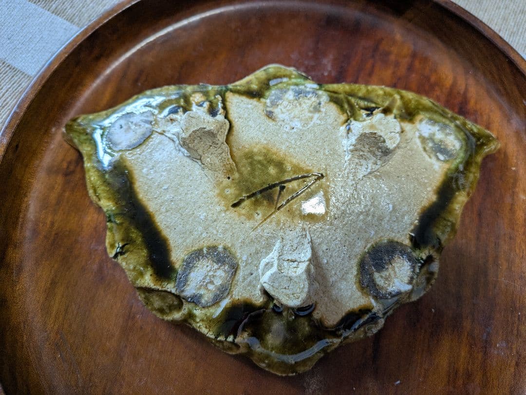 山口真人　織部焼　3足 蝶型陶器皿 緑と青のグラデーション