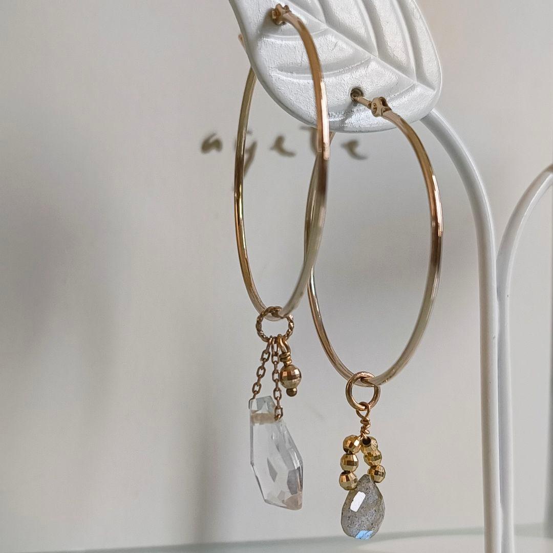 agete　K10 ゴールド　シンプル　フープ　約3cm　中ぶり　ピアス