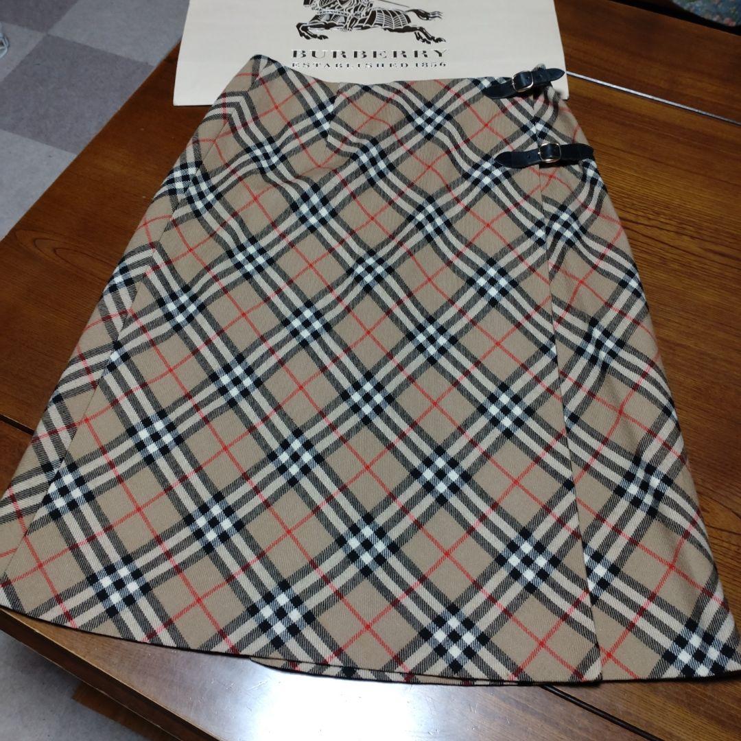BURBERRY チェック柄ラップスカート ダブルバックル