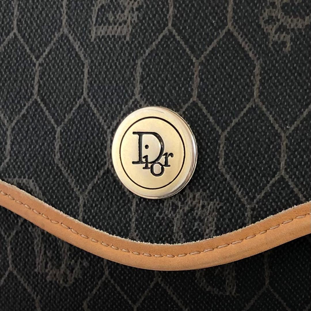 【美品】クリスチャンディオール ショルダーバッグ　ハニカム柄　ブラウン