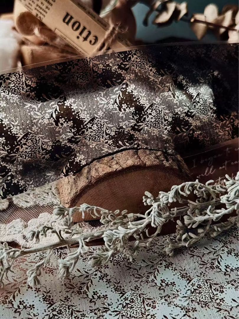 霖蓝汐原创手账《黑白蕾丝背景》海外マスキングテープ　マステ 【2648】