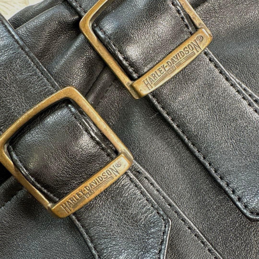 ハーレーダビットソン　レザージャケット　シングル　ライダース　ワッペン　刺繍　黒