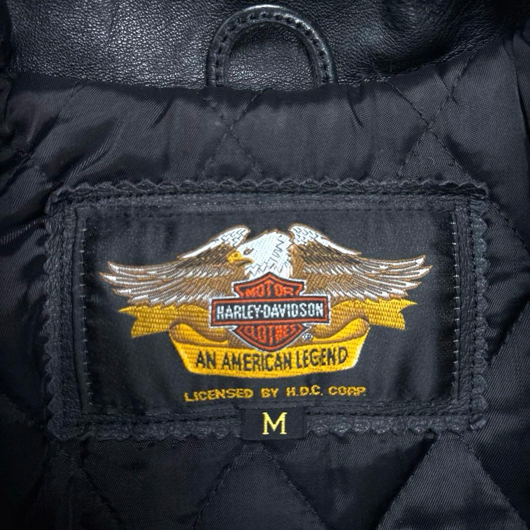 ハーレーダビットソン　レザージャケット　シングル　ライダース　ワッペン　刺繍　黒