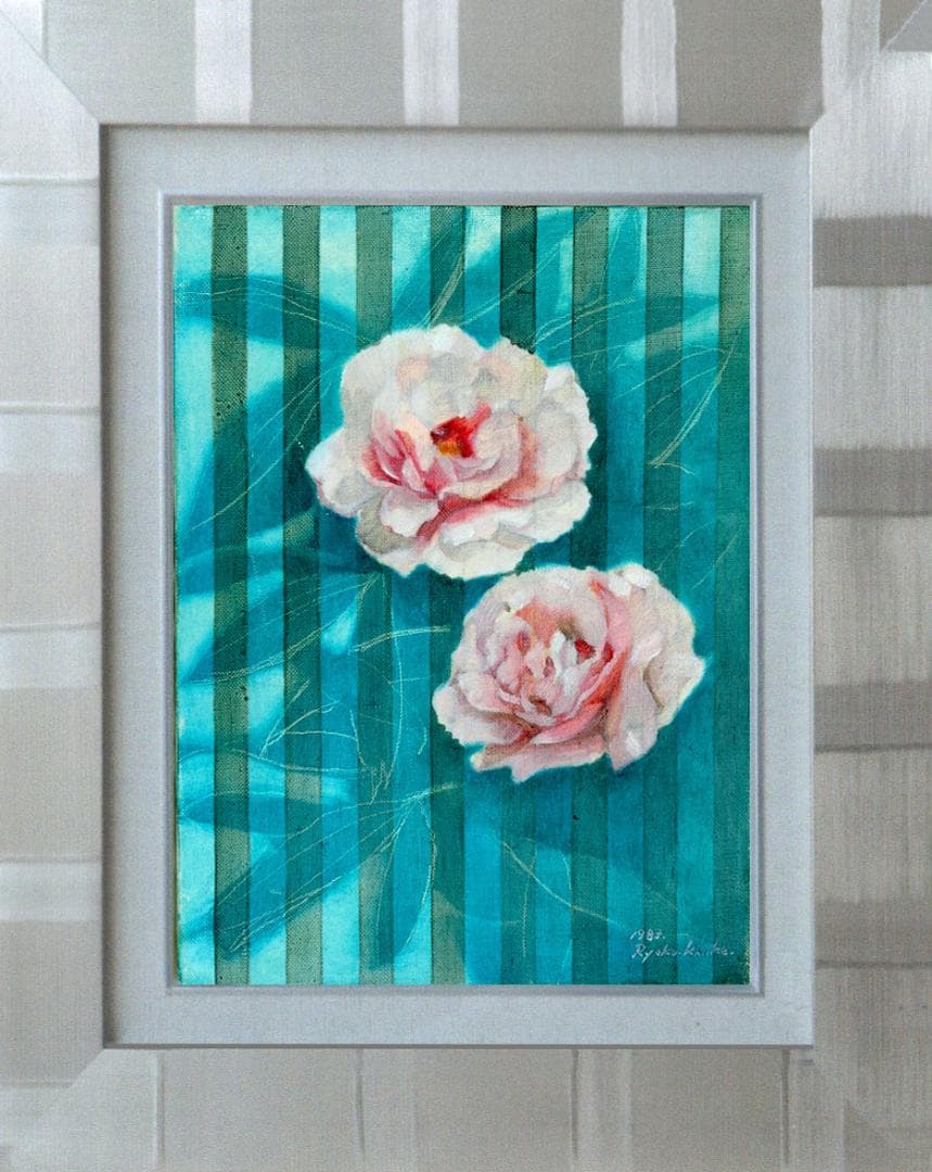 油絵 菅家令子 絵 絵画 インテリア 額付(銀) F4-222023 花 ぼたん