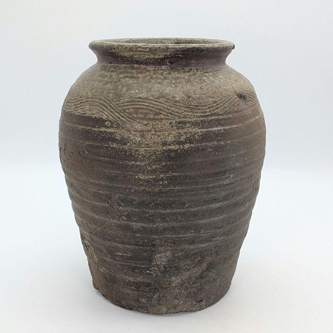 【直しあり】 備前焼 波状文壷 壺 無銘 骨董品 古美術品 ツボ 置物 時代物