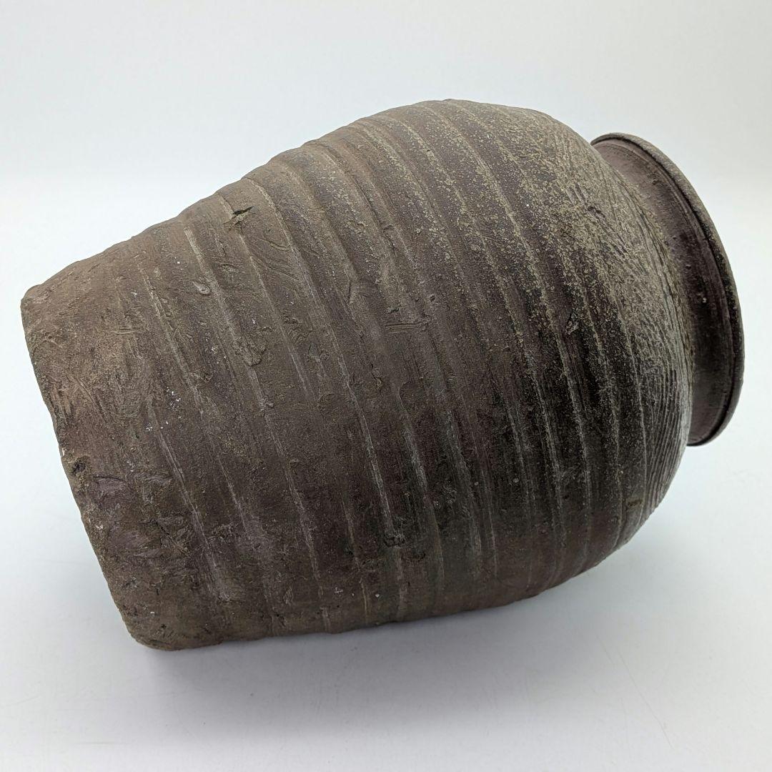 【直しあり】 備前焼 波状文壷 壺 無銘 骨董品 古美術品 ツボ 置物 時代物