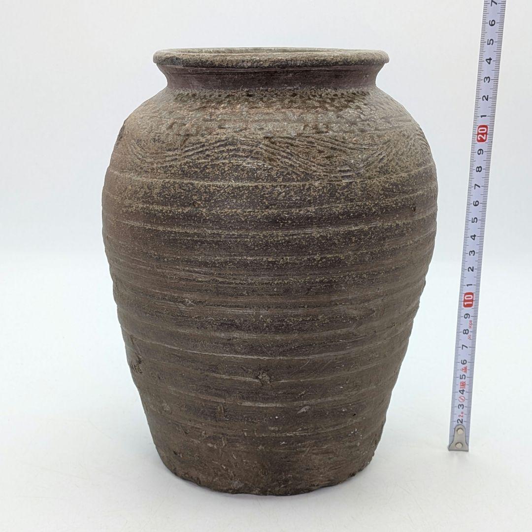 【直しあり】 備前焼 波状文壷 壺 無銘 骨董品 古美術品 ツボ 置物 時代物