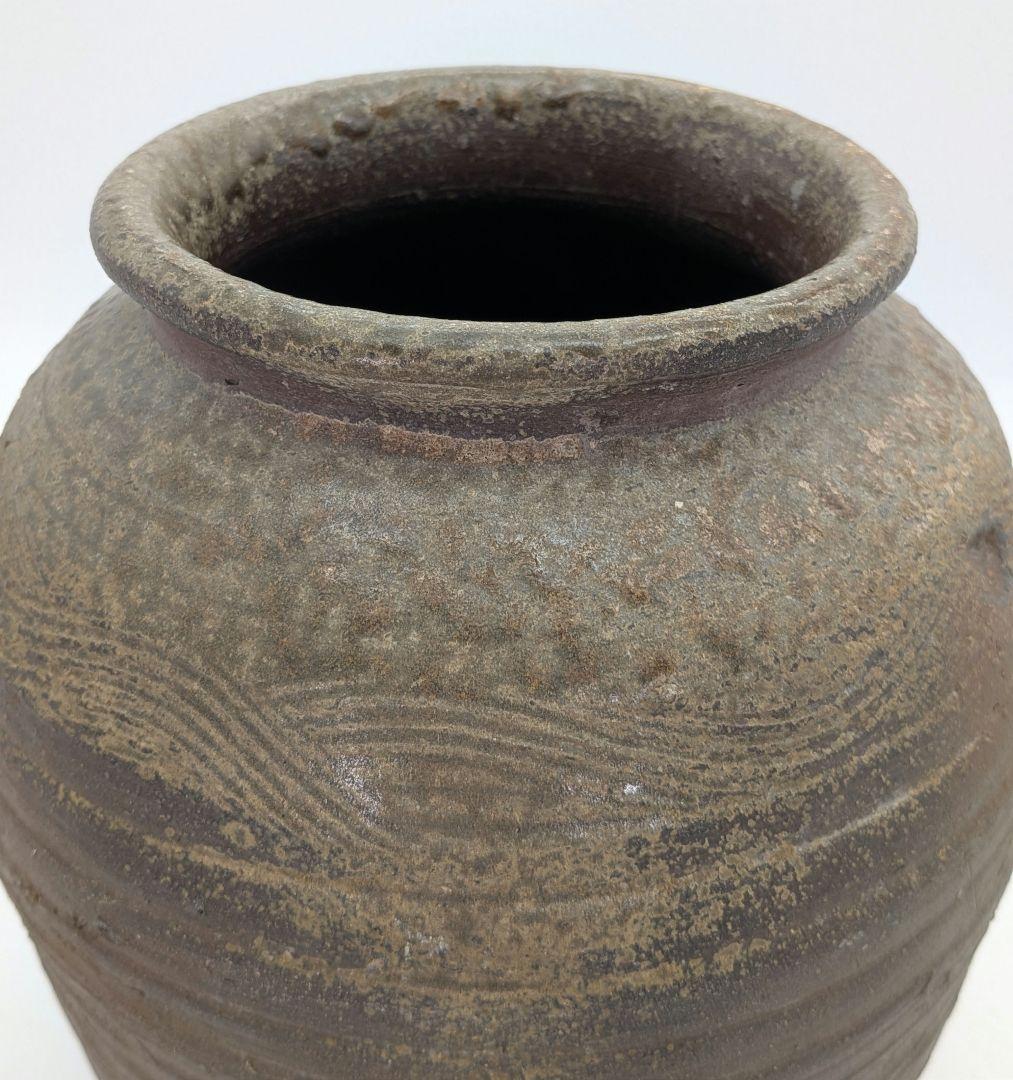【直しあり】 備前焼 波状文壷 壺 無銘 骨董品 古美術品 ツボ 置物 時代物